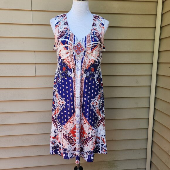 Apt. 9 Multicolor Print Dress Lightweight Embellished Sleeveless Patriotic - Picture 2 of 14